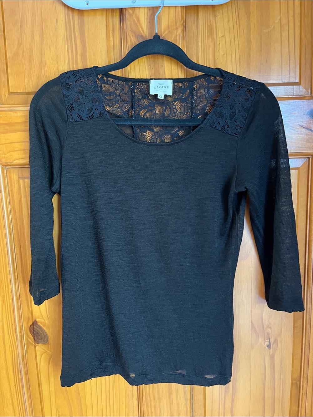Sezane Black Lace Long Sleeve Top